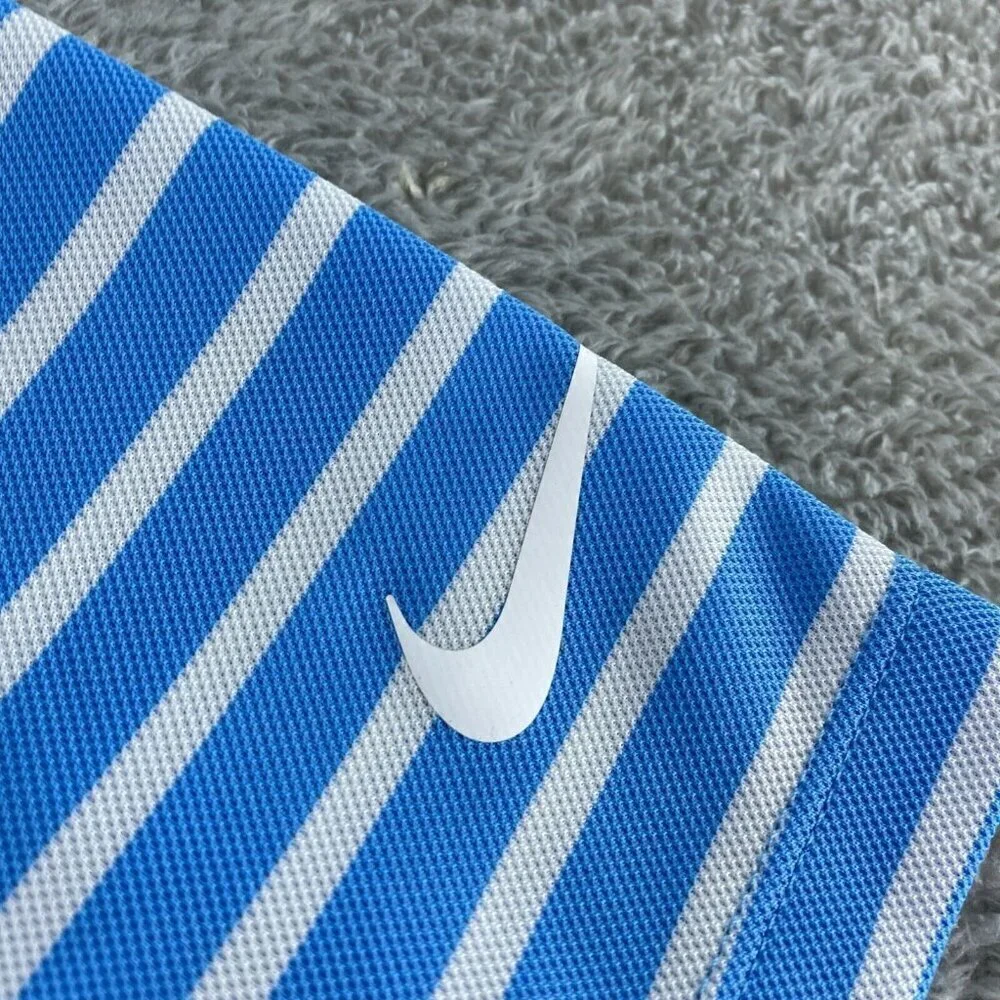 Nike Dri-Fit Mens Polo Shirt Blue & White Striped Size XL 0644
